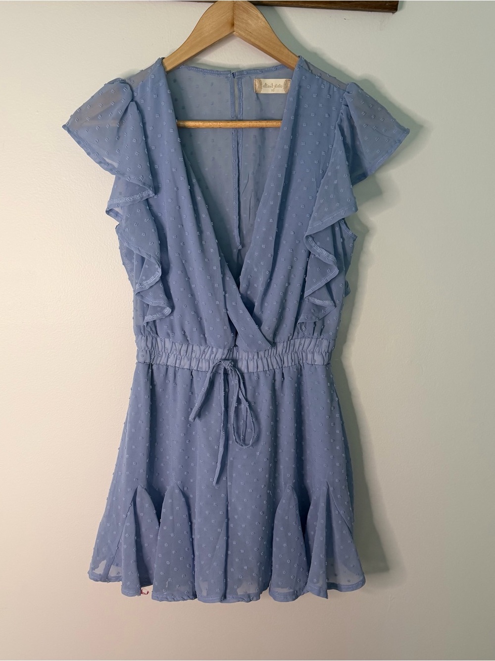 Altar'd State Swiss Dot Ruffle Romper Dusty Blue Size XS
